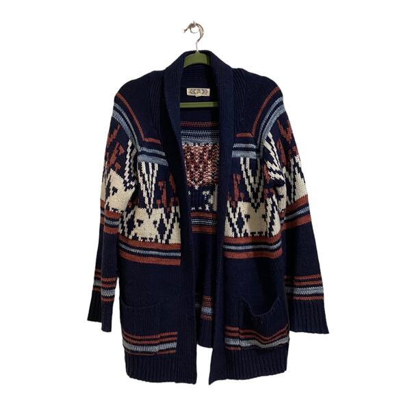 Pink Rose Blue Navajo Open Front Cardigan Sz L - Picture 2 of 11